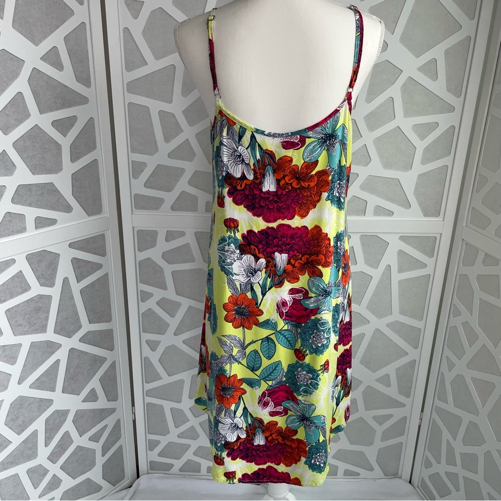 Floral summer dress high low relaxed fit cotton green multicolored sz L large - Picture 3 of 8